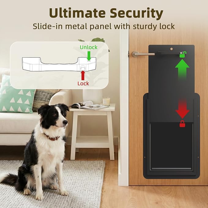 URSPET XL Dog Door for Door, 2-Flap Insulated, Steel Frame, Black | 14.2 x 24.2 in Usable Opening, For 1.7-2.4 in Doors, Compatible with PetSafe Door Cutouts, Lock Handle, Replaceable Flaps