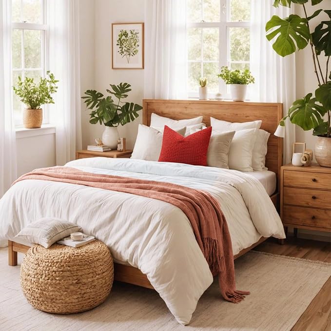 Softalker Corduroy Decorative Throw Pillow Covers 12x20, Set of 2, Red | Soft Boho Striped Pillow Cases, Couch Fluffy Cushion Covers for Farmhouse Home Decor Bed Living Room