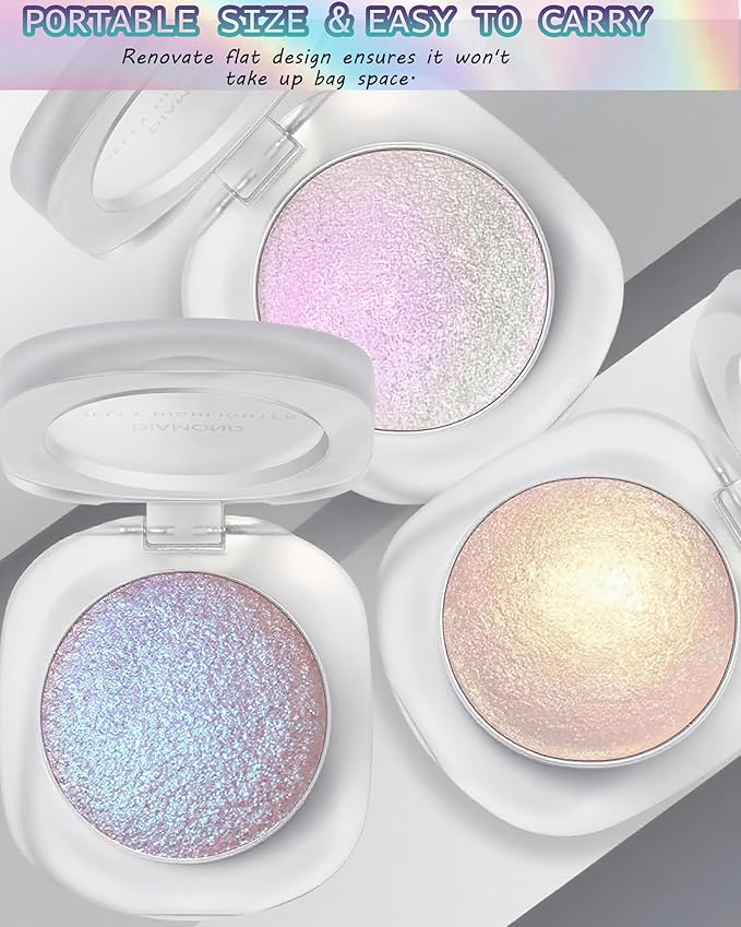 Glitter Holographic Eyeshadow Palette Multichrome Chameleon Face Highlighter, Sparkling Cream Color Shifting Single Eye Shadow Long Lasting Shimmer Inner Corner Eye Brightener Purple Mermaid Makeup-04
