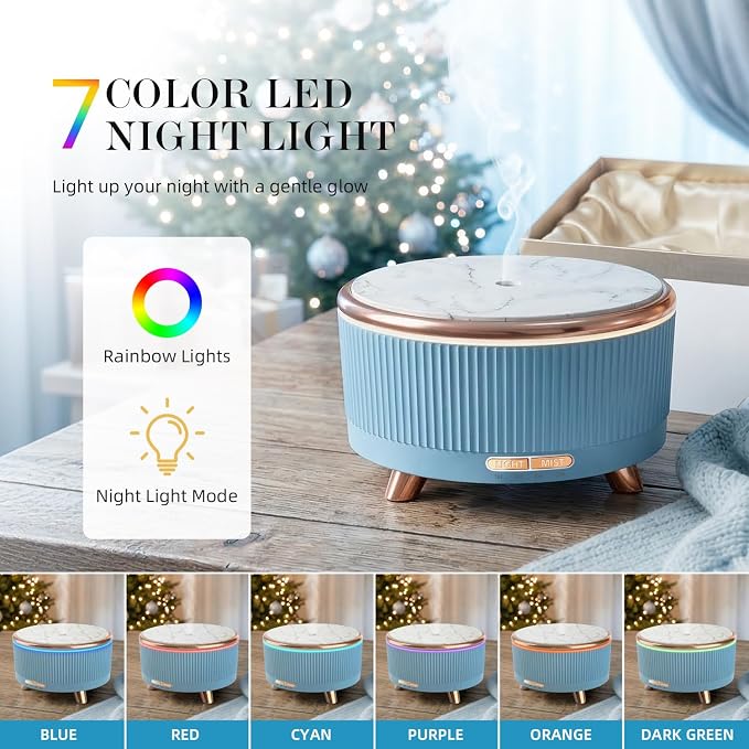500ML Large Capacity Essential Oil Diffuser, Ultrasonic Aromatherapy Diffuser with 7 Color LED Lights with Remote Control, Cool Mist Humidifier, Timed Mist, Auto Shut-Off (Blue)