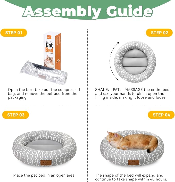 Zerbuger 20in Grey Pattern Round Dog Bed Sofa for Dogs Cats, Washable | for Small/Medium/Large Dogs Cats, Foam Pet Couch with Removable Mat Non-Slip Bottom, Pet Cuddler for Indoor/Outdoor/Car/Cage