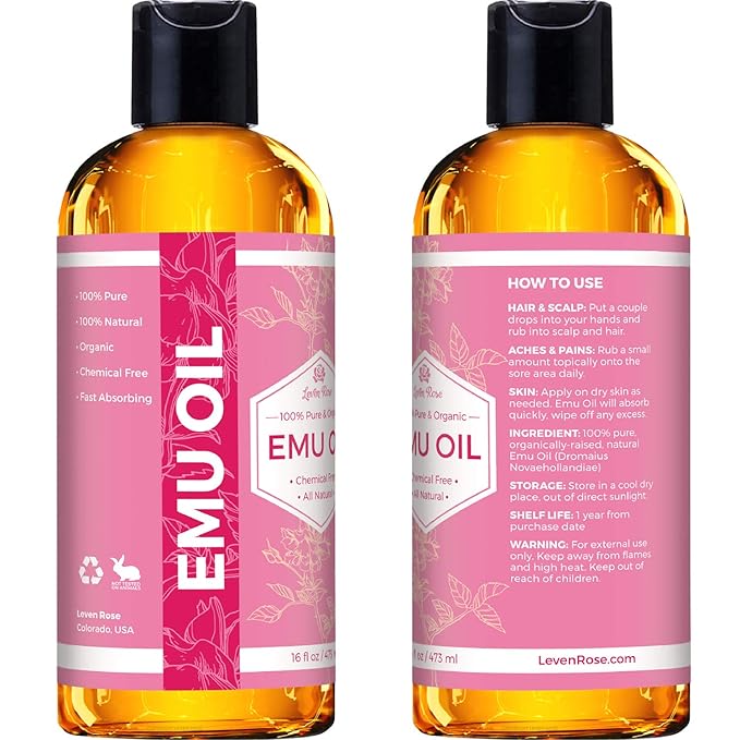 Leven Rose Emu Oil 100% Pure Natural Scar Minimizer Anti Aging Skin Moisturizer 16 oz