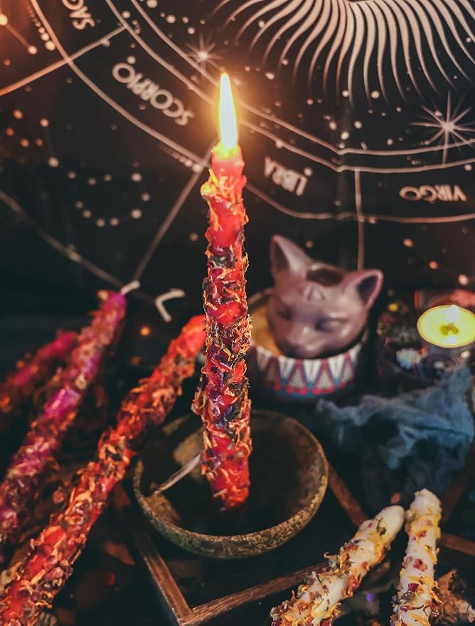 Spell Candle, Ritual Candles, Witch Candles, Altar Candles, Dressed with Altar Oil and Herbs, 8 Candle Set, Pray for Love, Protection, Wealth and Health