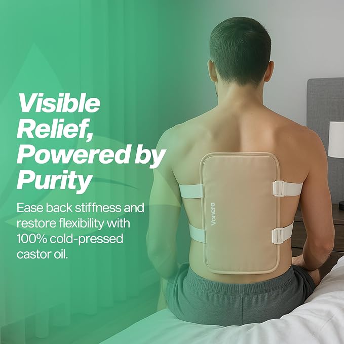 Castor Oil Pack wrap for Back – 100% Certified Organic Castor Oil, Reusable Pack Wrap for Back Pain with Soft Cotton & Adjustable Straps