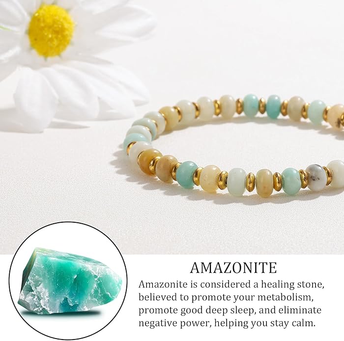GolbalJew 4 * 6mm Gemstone Rondelle Bead Bracelets for Women Healing Crystal Stone Beads Bracelet Handmade Beaded Spiritual Jewelry Gifts