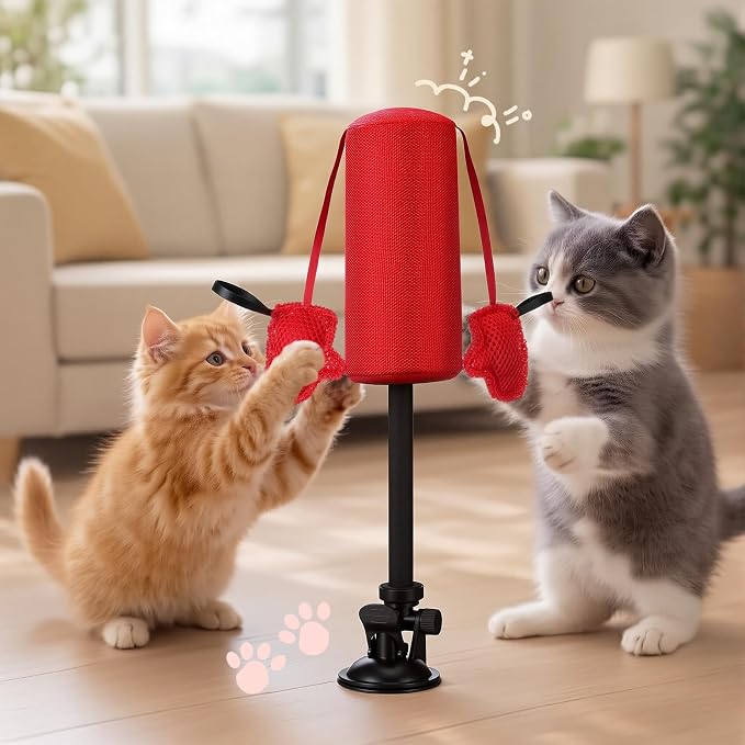 1 Pcs Cat Punch Bag Toy Suction Cup Base Catnip,Red