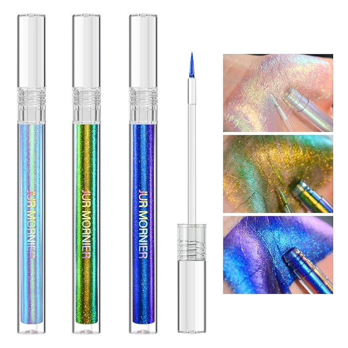 Multichrome Eyeliner,3 Colors Colorful Chameleon Eye Liner Set,Metallic Holographic Eyeliner Pen For Halloween Makeup,Waterproof Smooth High Pigment Eyeshadow Highlighter(104+105+106)
