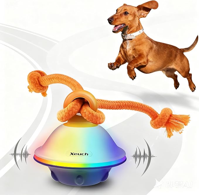Xeuch Smart Interactive Dog Toys, Automatic Moving and Rolling Dogs Ball with Rope, Motion-Activated Squeaky Ball for Small Medium Dogs for Boredom, RGB Lights, Stimulating Sound, Voice Recording