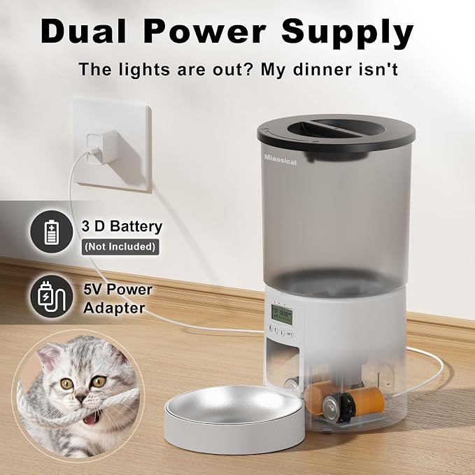 Automated Cat Feeder,Clear 4.2L Dry Food Dispenser with Single Bowl,Programmable Timed Pet Feeder for Up to 6 Daily Meals,10-Second Voice Message & Dual Power Backup (White, 4.2L Press Version)