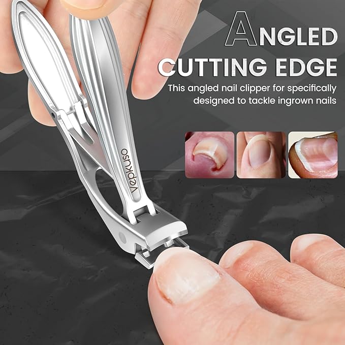Vepkuso Toenail Clippers&Nail Clippers for Seniors Thick Nails - Professional Nail Clippers Set for Men/Women, Manicure Kit with Angled Head, Stainless Steel Toe Nail Cutter, Gift Idea