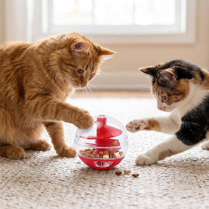 2 Pcs Cat Treat Dispenser Toy, Adjustable Portions Food Ball for Cats, Interactive Puzzle Food Toys for Indoor Kitten Training, Slow Feeder Ball for Cats