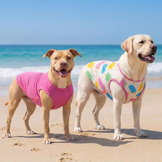 KYEESE 2Pack Dog Shirt, Lightweight Sun Protection Dog T Shirts for Large Dogs Girl, Breathable Mesh Tank Top Sleeveless Pet Reflective Vest, Soft Summer Dogs Clothes, Ice Pop+Pink, 3XL
