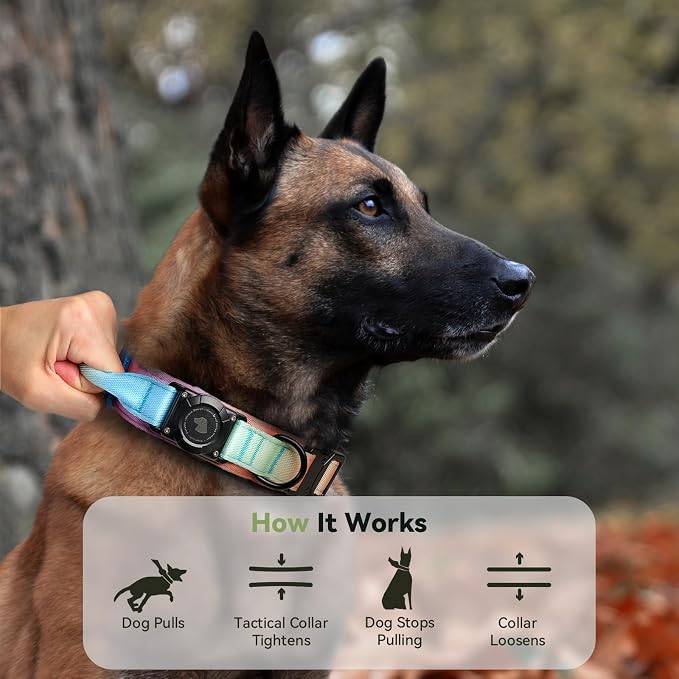 2026 Upgrade Waterproof Tactical AirTag Dog Collar, Built in AirTag Holder | Comfortable Control Handle, Quick Release Metal Buckle, Durable 1000D Nylon, For Medium to Large Dogs, Pastel lcing,L