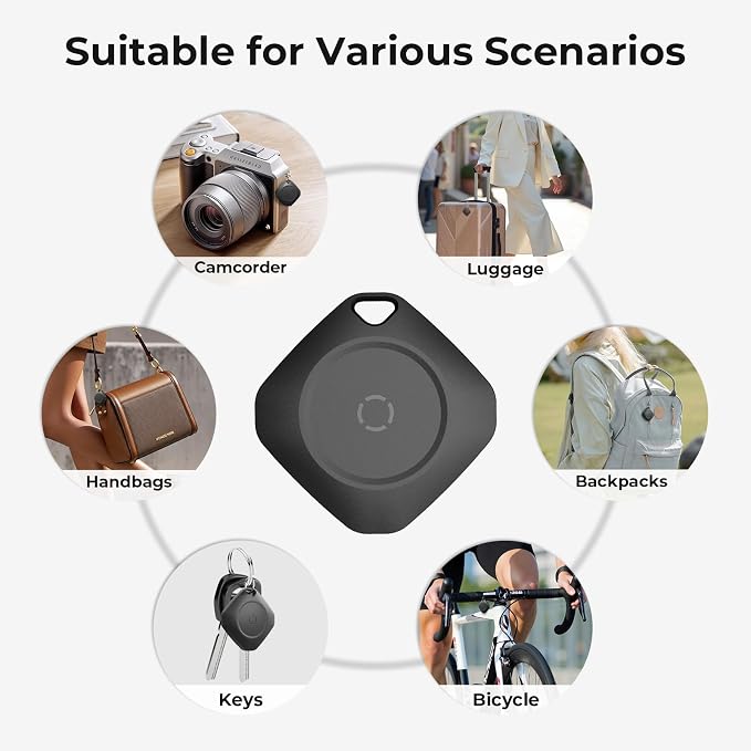 Tracker Tags-4 Pack(iOS Only), ltem Finder Smart Tag Set Black | IP67 Waterproof, Loud Beep, Replaceable Battery, Smart Tag for Keys, Bags, Luggage, Pets, Wallet, Compatible with Find My APP