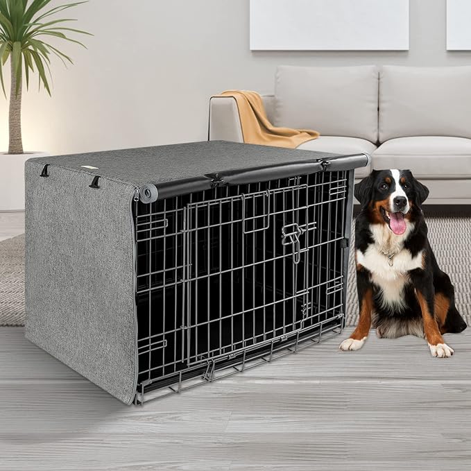Seiyierr Dog Crate Cover - Kennel Covers Fit for 48 Inch Dogs Crate, Double Door Polyester for Wire Puppy Cage Indoor Outdoor Protection, Grey