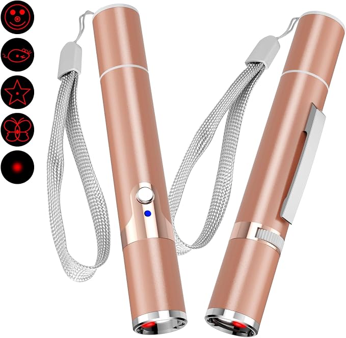TBTeek Cat Toy, with Metal Case, 2 Pieces, 7 Adjustable Pattern(Rose Gold) | Rechargeable, Cat Fun Playing Exercise Interactive Kitten Pet Dog Chase Light