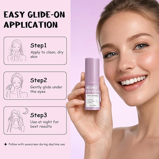Retinol Eye Stick, Anti-Aging Under Eye Cream & Eye Balm Stick for Dark Circles and Fine Lines, Hydrating Eye Wrinkle Cream with Peptides, Travel-Friendly Eye Care for Smoother-Looking Skin, 0.38 oz