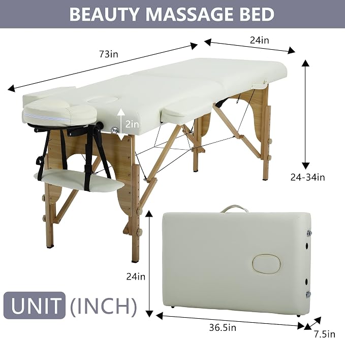 BestMassage Massage Bed Portable Massage Table 24 inch Wide Lash Bed Height Adjustable 2 Folding Spa Table with Non-Woven Bag for Spa Footmassage Facial CareSpa Tattoo
