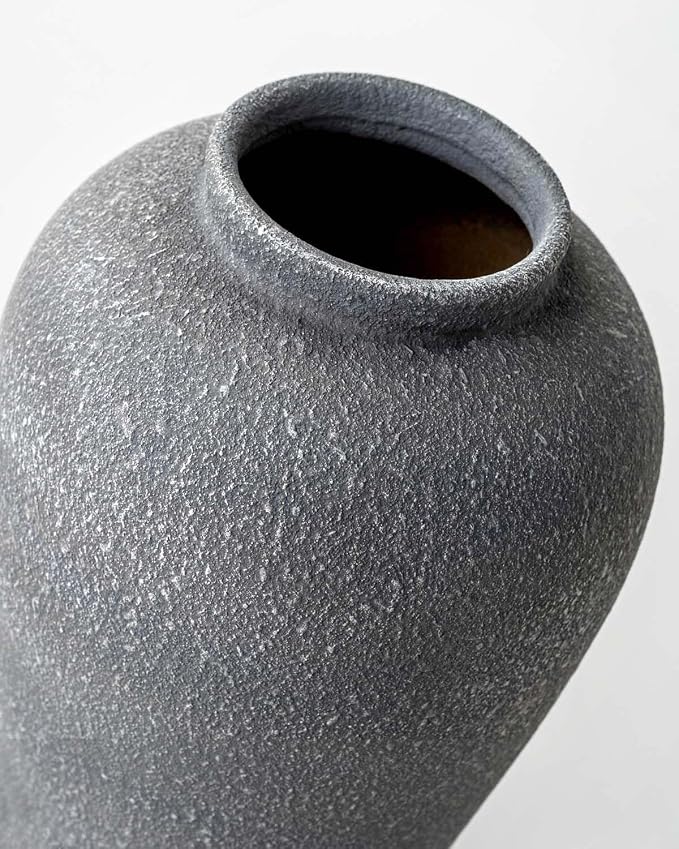Large Ceramic Flower Vase 11 Inches, YBX Black Rustic Ceramic Vase, Decorative Farmhouse Tall Vase for Home Decor, Living Room, Bedroom, Centerpieces, Console, Wedding, Table Decorations, Black