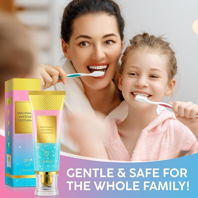 Whitening Toothpaste for Sensitive Teeth, Niacinamide Toothpaste with Xylitol, Fluoride Free Deep Clean & Stain Removal, Enamel Care, Fresh Mint & Peach Flavor, 2 Pack 7.6 oz