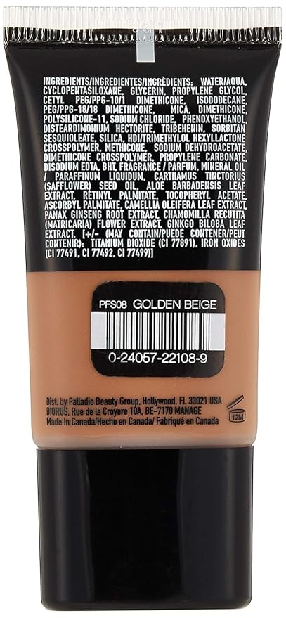 Palladio Powder Finish Liquid Foundation, Natural Matte Appearance, Reduces Fine Lines, Covers Large Pores, Hides Imperfections, All Day Wear, Sheer to Medium Coverage, Golden Beige