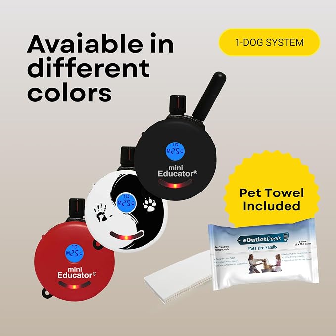 E-Collar ET-300 / ET-302 Dog Training Collar System with Remote - 1/2 Mile Range - Waterproof, Vibration, Sensation - Includes eOutletDeals Pet Towel (1 Dog System - ET-300 RED)