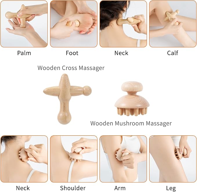 AiRelax 7 Pack Wood Therapy Massage Tools for Body Shaping Set, Cellulite Massager,Maderoterapia Kit Colombiana, Lymphatic Drainage Massager Tools for Neck Back Waist Pain Relief