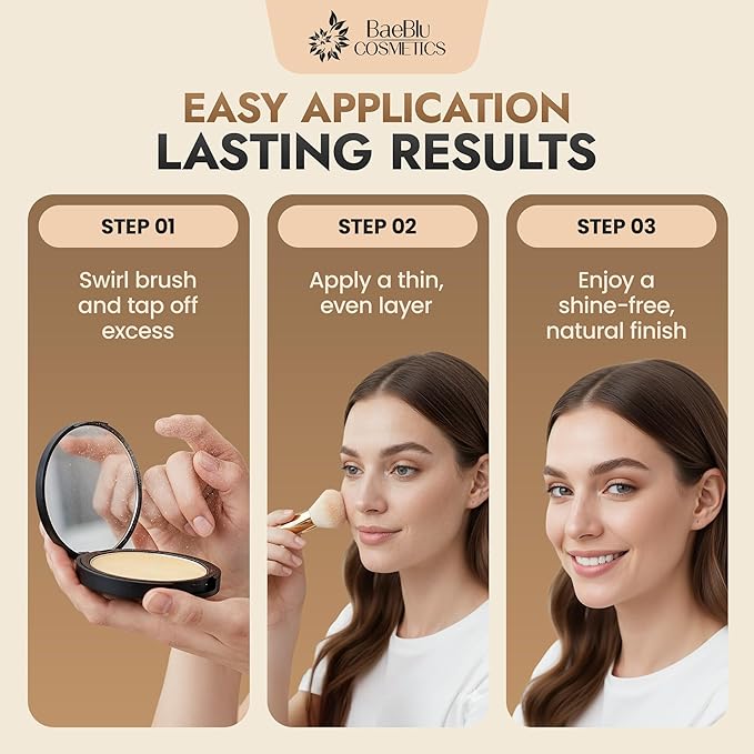 Organic Pressed Setting Powder - Talc-Free & Non-Toxic Translucent Powder with Matte Finish - Oil Absorbing, Pore Minimizing, 16 Hour Wear for All Skin Types - Cruelty & Gluten-Free - Invisible Light