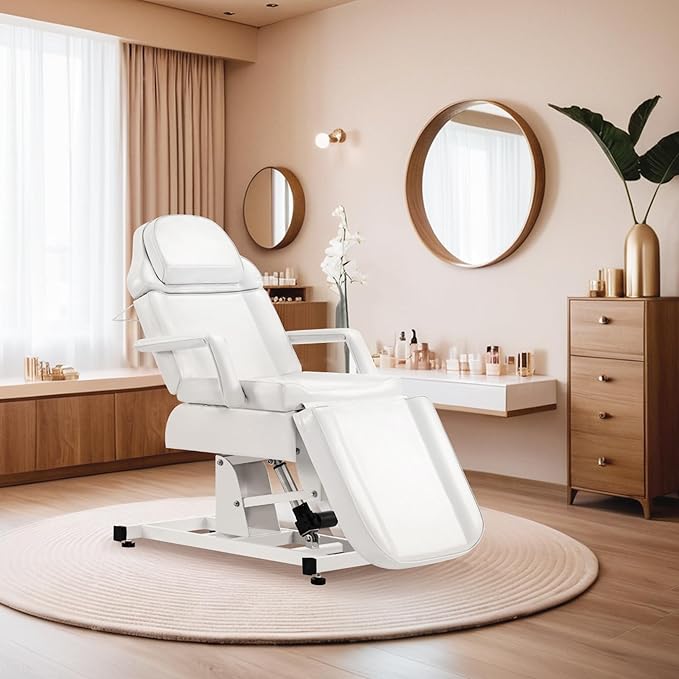 BarberPub Fully Electric Facial Bed with 3 Motor for Esthetician, Electric Tattoo Chair for Client, Facial Bed for Esthetician, Electric Adjustment 2751 (White)