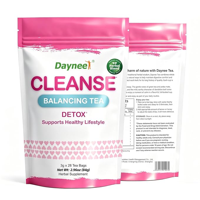 Daynee Cleanse Balancing Tea – Daily Wellness Herbal Tea Bags with Dandelion, Green Tea & Yerba Mate, Digestive Support & Natural Energy, Detox Tea, Vegan, 28 Count