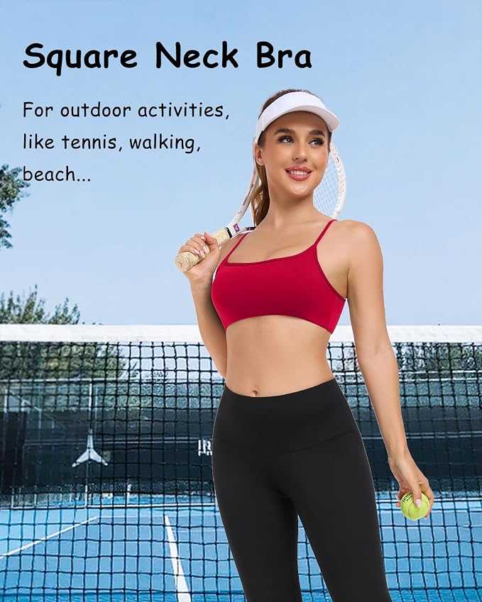 QUOJIZY Sports Bras for Women Open Back Workout Tops for Women Yoga Bra Spaghetti Straps Twist Back
