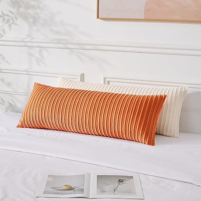 UGASA 14x36 Inch Pillow Cover Pack of 1 Soft Boho Stripe Corduroy Large Long Rectangle Lumbar Cushion Case Farmhouse Decorative Throw Pilowcase for Bed, Couch, Sofa, Bedroom, Living Room, Orange
