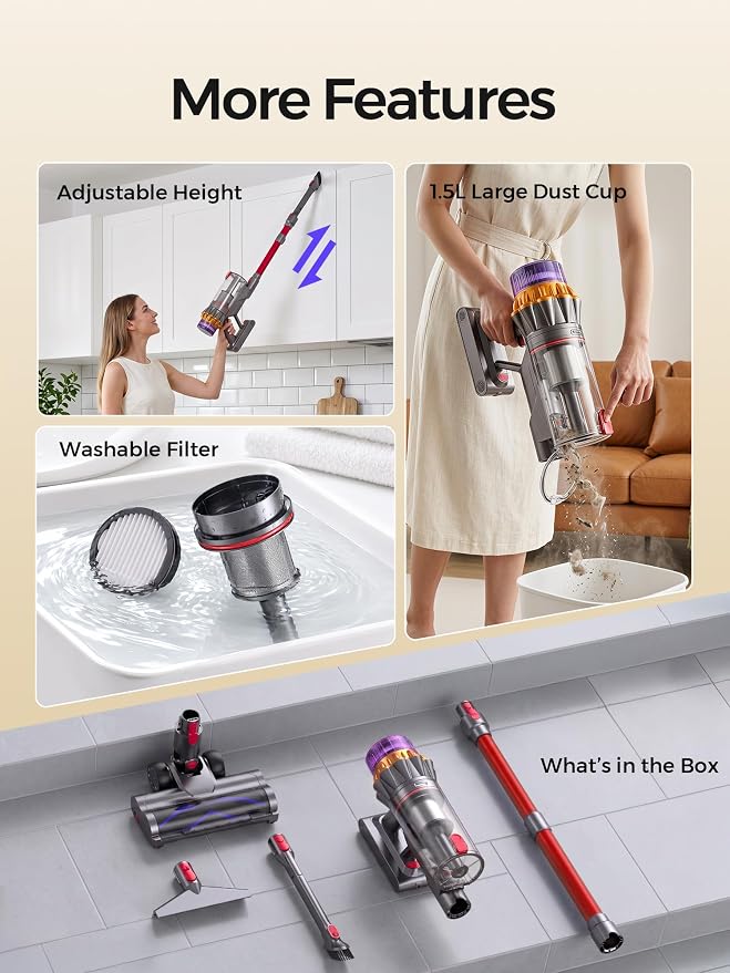 Cordless Stick Vacuum Cleaner, 600W 55KPA 70Mins for Pet Hair, Carpet, Home