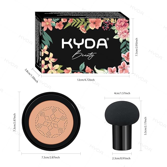 KYDA Mushroom Head Air Cushion BB Cream, Mushroom Foundation for Older Women, Lasting Moisturizing CC Cream Foundation for Mature Skin, Even Skin Tone Concealer Makeup, 0.705Oz, Medium Beige
