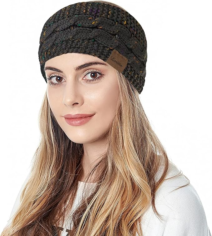 Loritta 2 Pack Headbands for Women Winter Warm Cable Knit Ear Warmer Thick Head Wrap Fuzzy Fleece Lined Gifts
