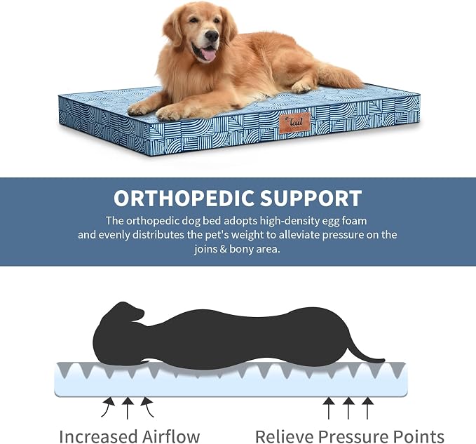 Jumbo Waterproof Orthopedic Dog Bed for Extra Large Dogs | Egg Crate Foam, Pressure Relief, Fits 54x37 Crates, Machine Washable 1680D Oxford Cover, Indoor & Outdoor Use, Up to 150 lbs