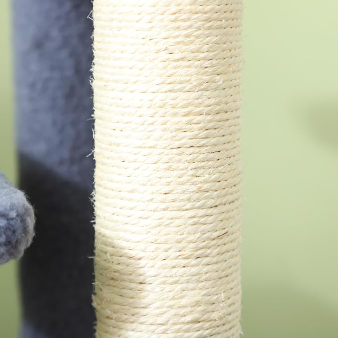 PawHut 4 Levels Cat Steps Pet Stairs Carpeted Ladder for High Bed Gray | Kitten Tree Climber, Scratching Posts, Hanging Play Ball, Side Step, for Sofa