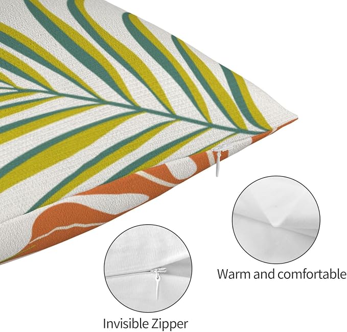 Summer Tropical Pillow Covers 12x20 Set of 2, Monstera Palm Leaf Pillowcase Green Orange Botanical Coral Summer Throw Pillows Outdoor Decor Farmhouse Cushion Case Linen Decorative for Home