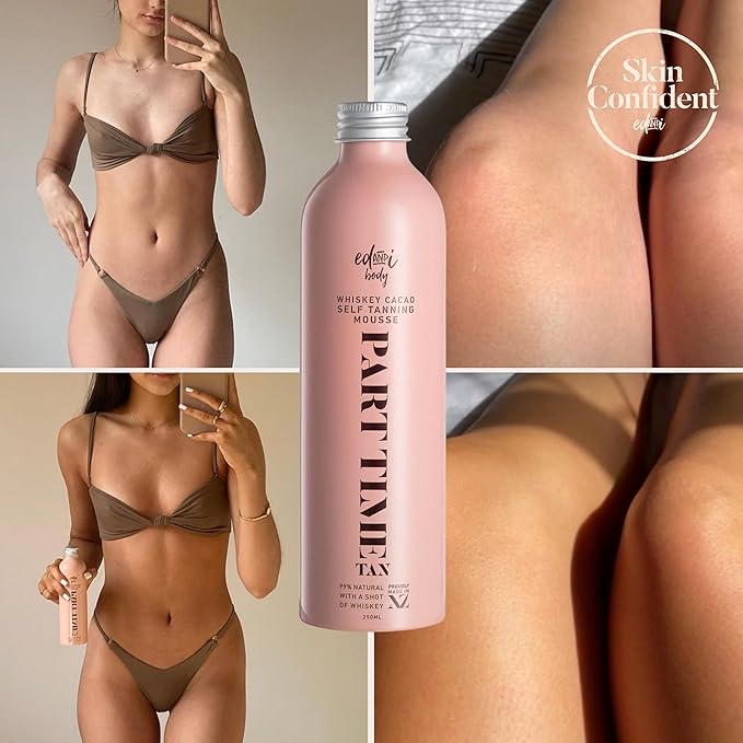 ed&i PART TIME Self Tanner With Natural DHA Whiskey Cacao, Self Tanning for Women, Natural Long Lasting Body Sunless Tan, Leg Tanner for Women, Buildable Golden Glow Tanning Products, 8.45 oz