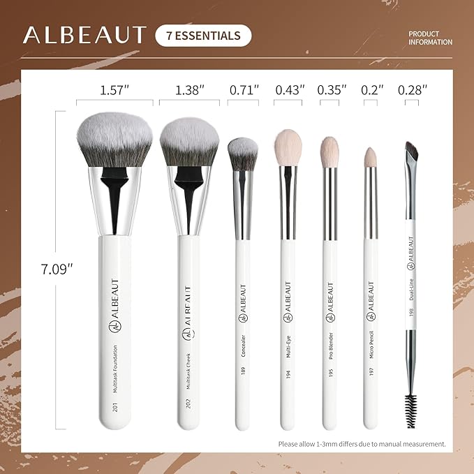 Makeup Brushes Set, Albeaut 7Pcs Face Eyeshadow Brushes Kit with Preminum Bristles Liquid Foundation Concealer Blending Tools Professional & Travel Bag