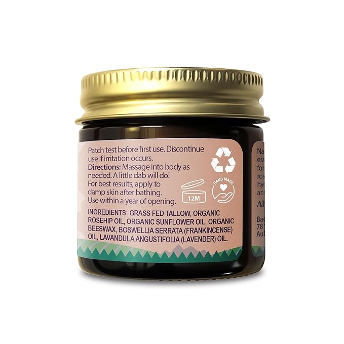 Organic Beef Tallow Bag Balm with Frankincense, Lavender, & Rosehip Oil, 1 oz – Hand Made in USA Tallow Moisturizer for Dry, Sensitive Skin, Rosacea, Eczema | Natural Hydration for Face & Body