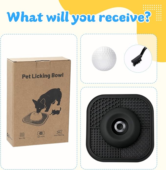 Slow Feeder Dog Bowls & Lick Mat for Liquid and Thick Treat, Anti-Slip Dog Lick Bowl with Interactive Rolling Ball, 5/6 Cup Pup Licking Toy for Large Medium Small Dogs and Cats-Large Black