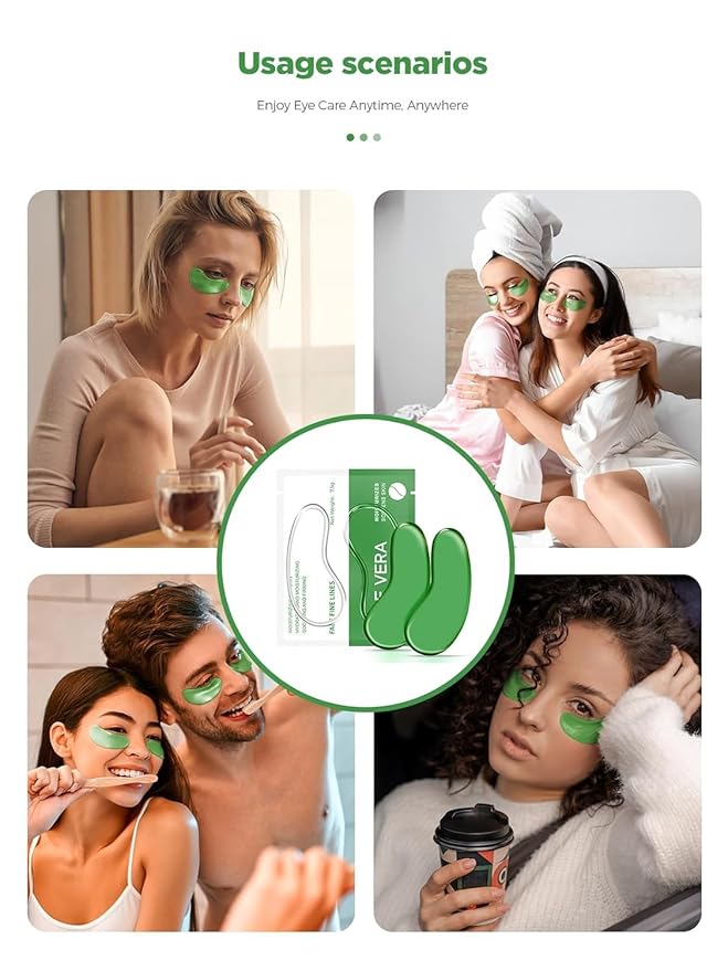 Under Eye Patches, 20 Pairs 24K Gold Eye Patches For Puffy Eyes, Under eye Bags, Wrinkles, Nourish Skin, Eye Masks With Collagen, 24K Gold, Hyaluronic Acid for Men & Women Gift (Aloe Vera Green)