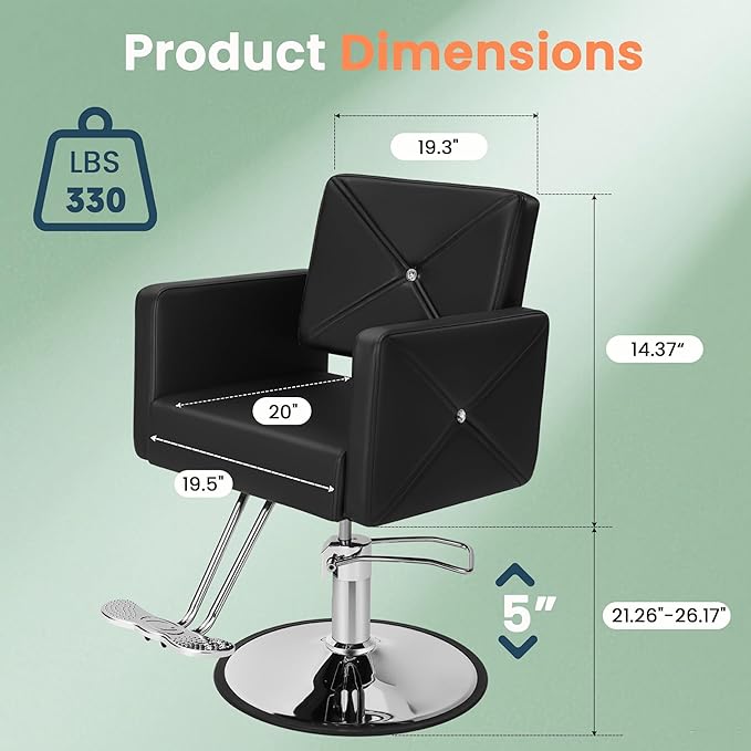 Salon Styling Chair, Heavy-Duty Hydraulic Salon Chair with Wide Seat, 360° Swivel, Premium Cushion & Sleek Design for Hair Stylists, Barbershops & Beauty Spas