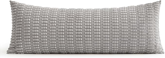MIULEE Lumbar Corduroy Throw Pillow Cover for Bed 14x36 Light Grey Set of 1 | Soft Long Decorative Cushion Cover Boho Farmhouse Accent Pillowcase Sofa Couch Livingroom Home Decor