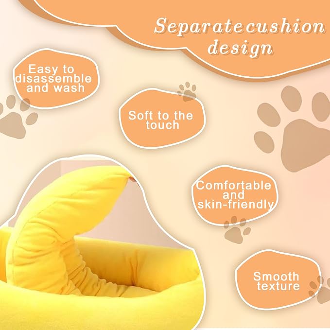 Dog & Cat Bed for Indoor Cats Relaxing Banana Mattress Fluffy Pet Mattress Waterproof Memory Foam Pet Bed with Sides Suitable for Small and Medium-Sized Dogs and Cats Guinea Pig Bed (Large)