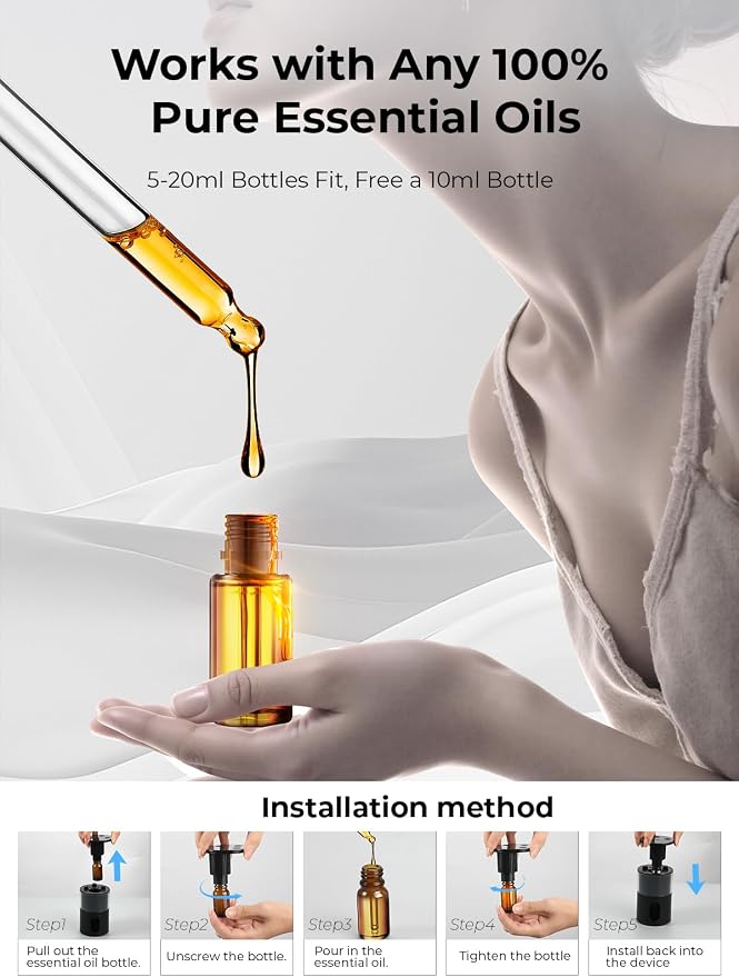 Waterless Essential Oil Diffuser: π ππ¨π₯π¨π«π¬ πππ Scent Diffuser for Home&Car&Office - Portable Diffuser with 48H Battery, 4 Timers & 3 Mist Levels, Carbon Black