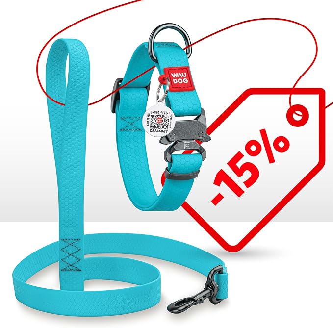 WAUDOG Waterproof Dog Collar Airtag Holder QR Tag Small Medium Large Dogs | Water and Dirt Resistant, Quick Dry QR Pet Tag Adjustable Durable Comfort for Male and Female Dogs Outdoor Walking Training