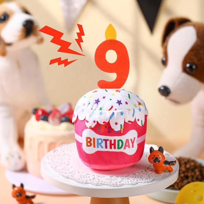 Dansydaisy Dog Birthday Cake Toy Squeaky Plush Gift,9th,Pink