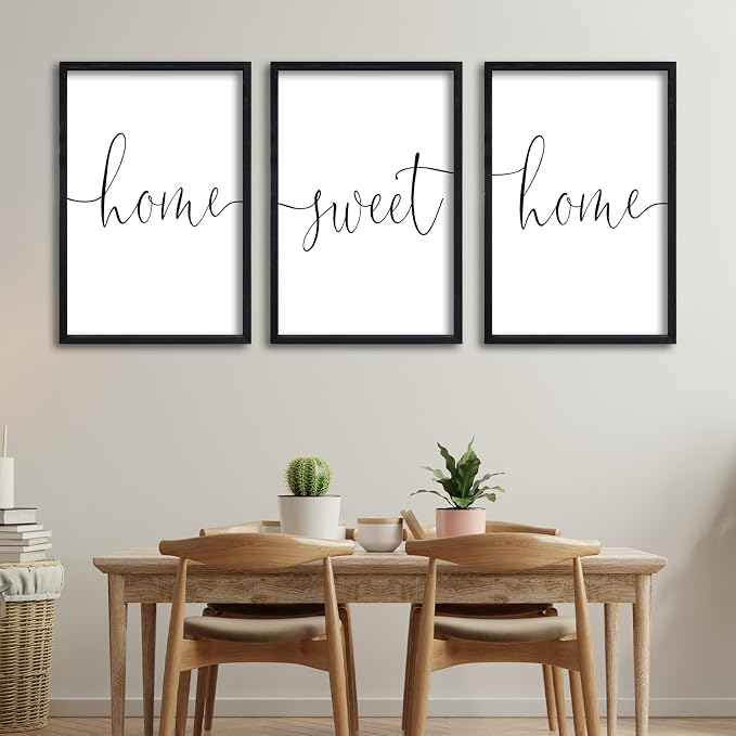 RLWangChao Home Sweet Home Sign Set of 3 Wall Art Decor 16"X24" Black | Vintage, Bedroom Above Bed, Minimalist Modern Living Room, Wooden Framed, Warm And Cozy Family Wall Hanging